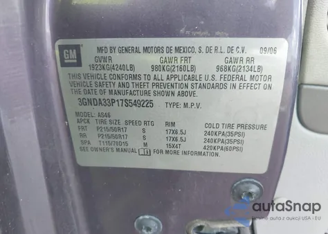 2007 Chevrolet Hhr Lt z USA, uszkodzony, nr VIN 3GNDA33P17S549225